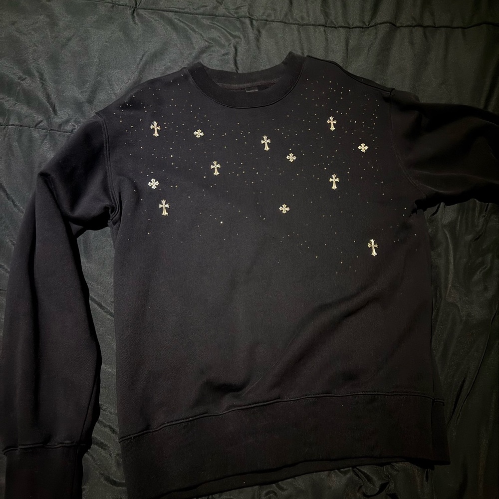Chrome Hearts Black Crewneck Sweater with Silver Accents